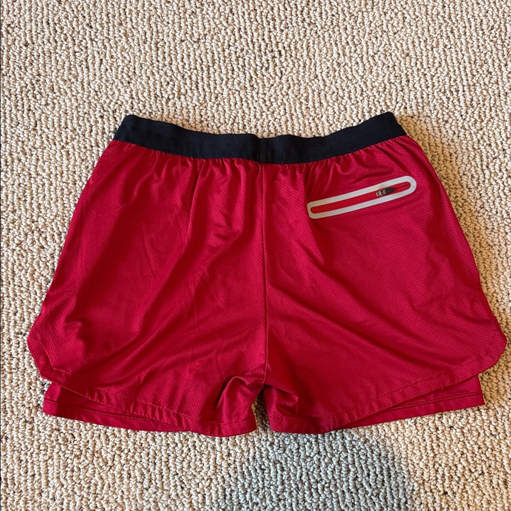 YoungLA Mens Red 5” Athletic Shorts with Liner - Picture 3 of 4